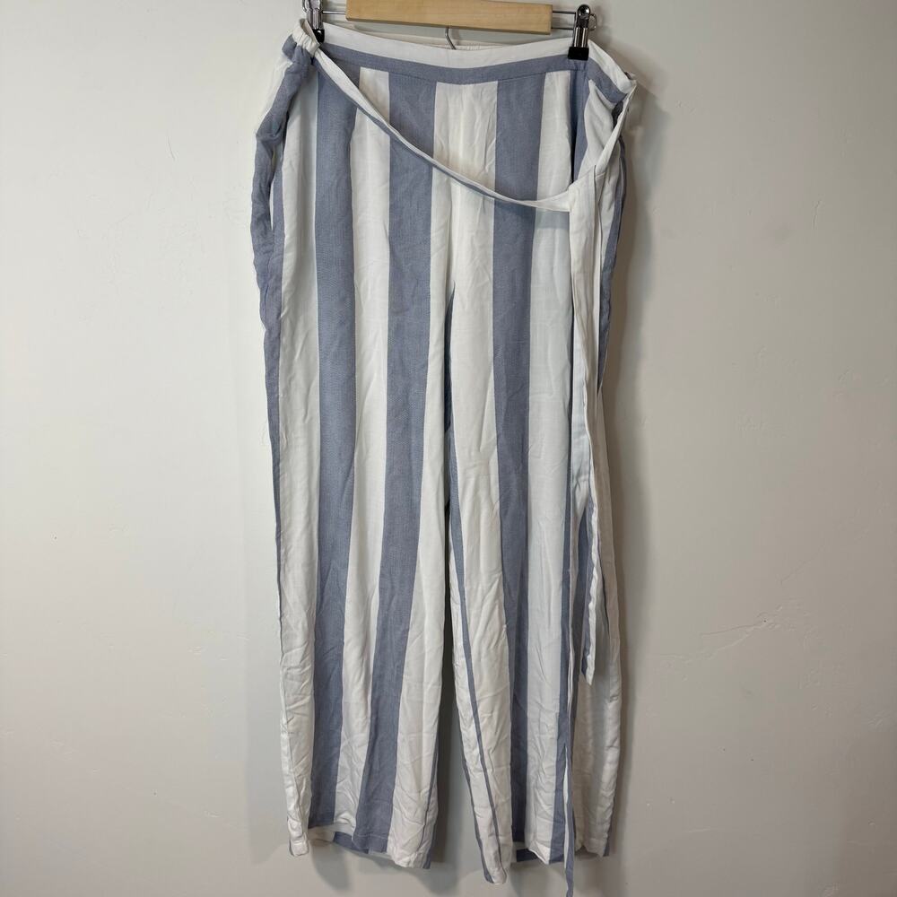Soft Surroundings Women's Pants Stripe Wide Leg Lined Tie Waist Blue Whiteβ XL